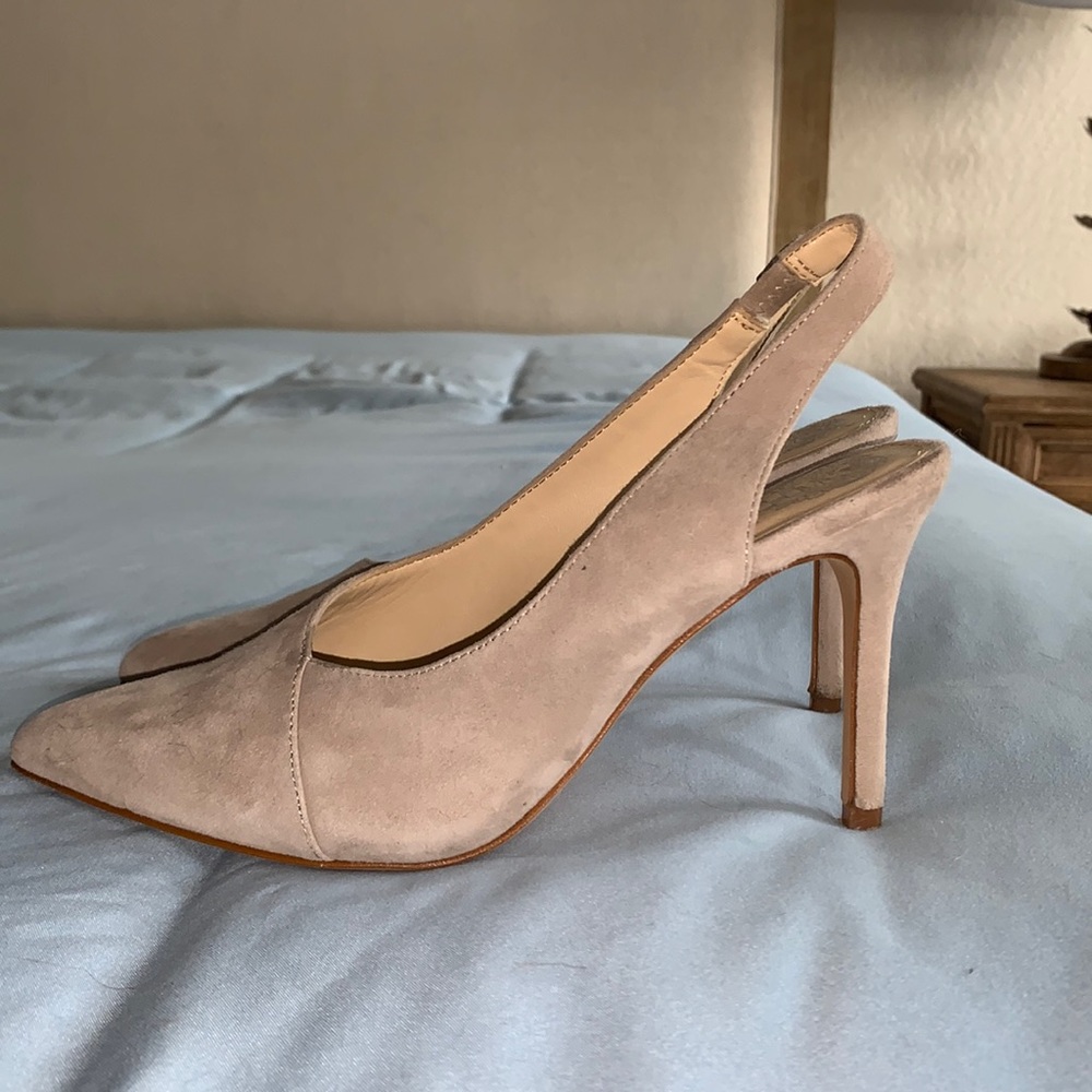 Vince Camuto Alleema Grey Beige Slingback Pointy Heel